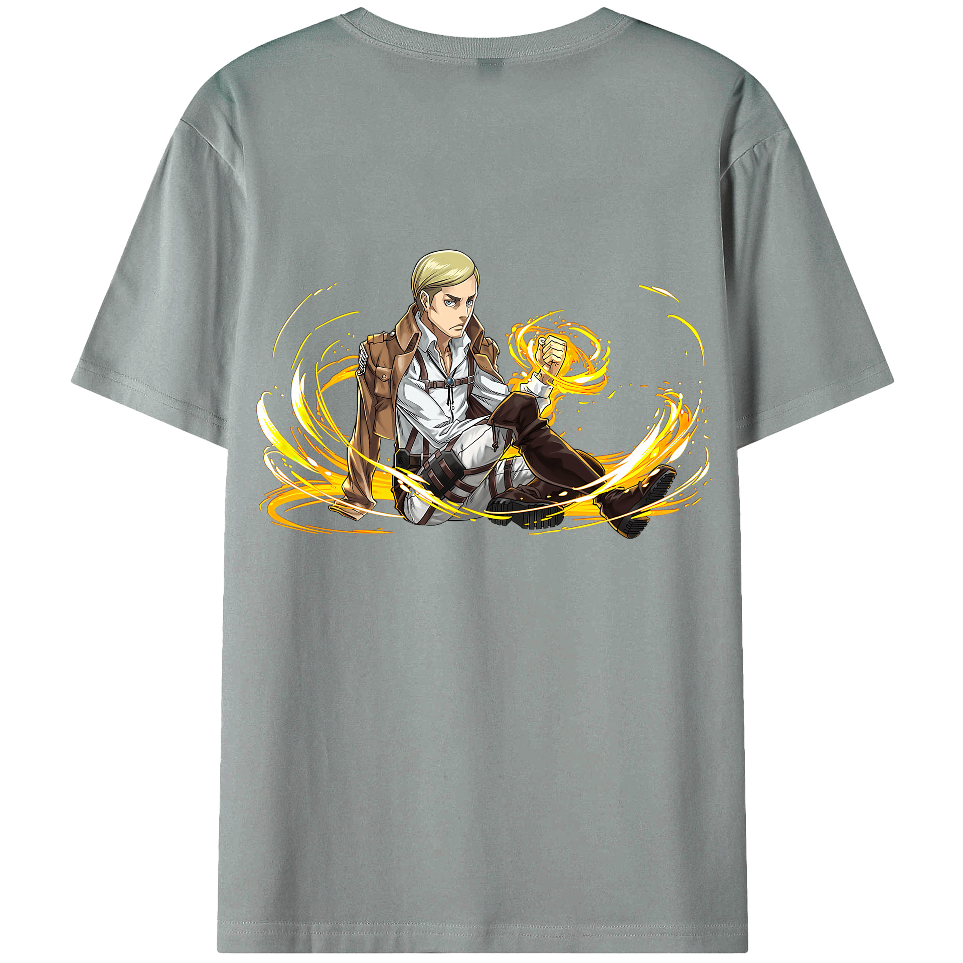 （画像用） 進撃の巨人 エルヴィン・スミス Attack on Titan Erwin Smith 綿100％ メンズ半袖Tシャツ（バックプリント） 通気性